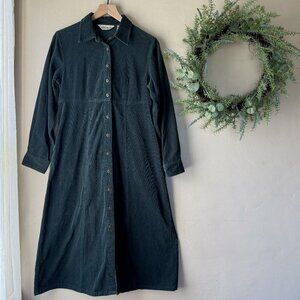 Eddie Bauer Dark Green Corduroy Long Sleeve Button Down Shirt Dress